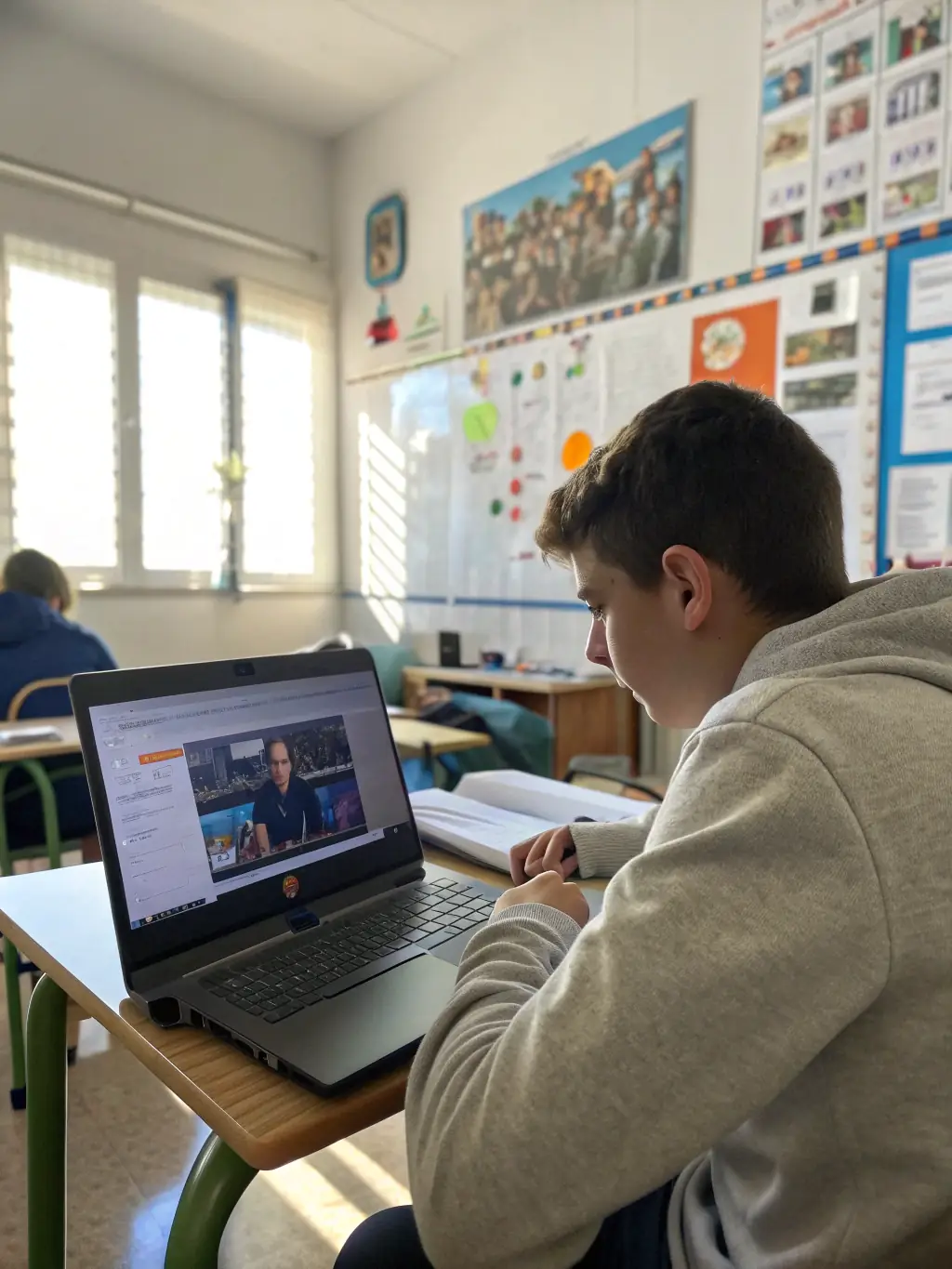 A screenshot of the Valoi video player interface, showing a student watching a video adaptation of a novel with the original text displayed below.